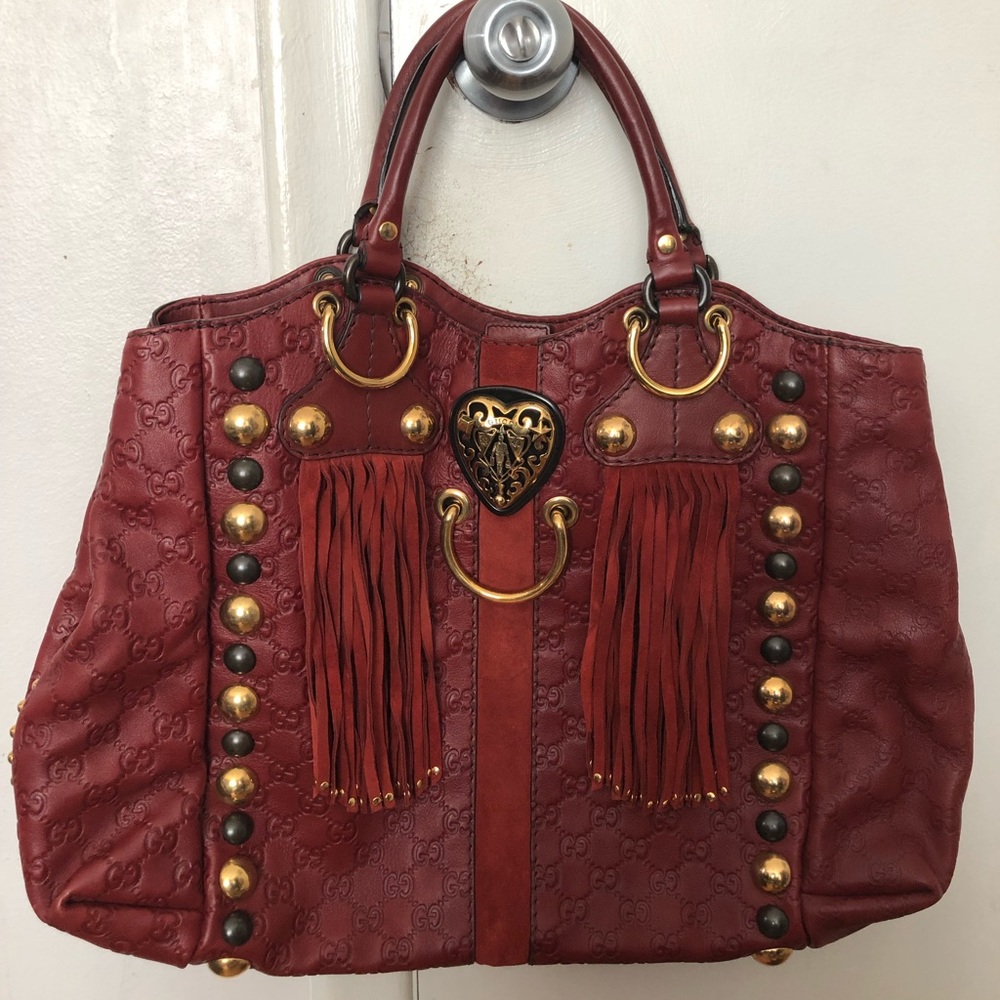 Gucci Babouska Large Fringe Studded Heart Tote Bag - Picture 2 of 12